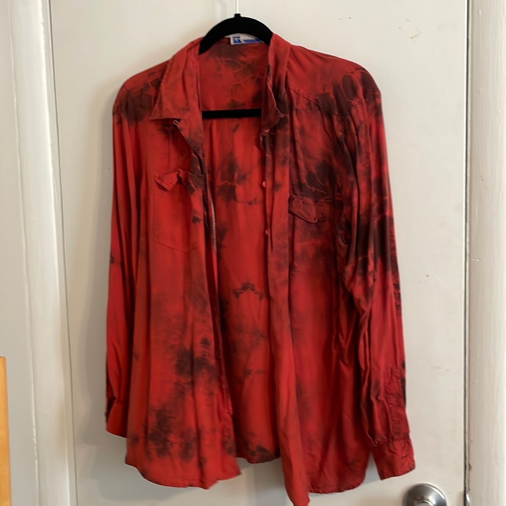 Urban outfitters red tie dye button up shirt